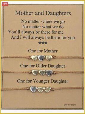 Matching 3-Piece Charm Bracelet Set - Cord Bracelets with Heart Charms